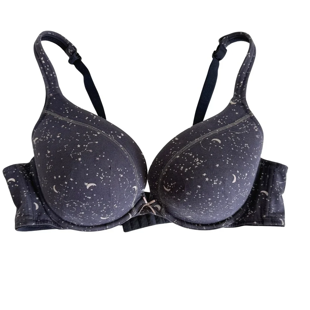 Cacique Celestial Print T Shirt Bra‎ 42C Moon Stars Full Coverage Lounge